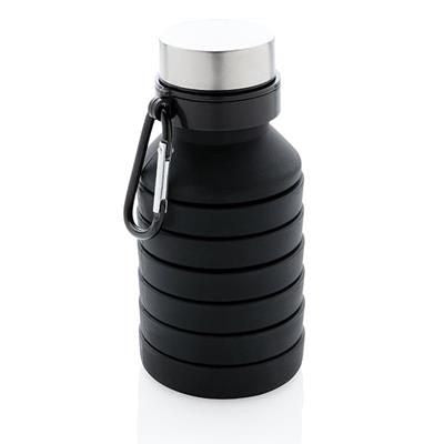 Branded Promotional LEAKPROOF COLLAPSIBLE SILICON BOTTLE with Lid in Black Sports Drink Bottle From Concept Incentives.