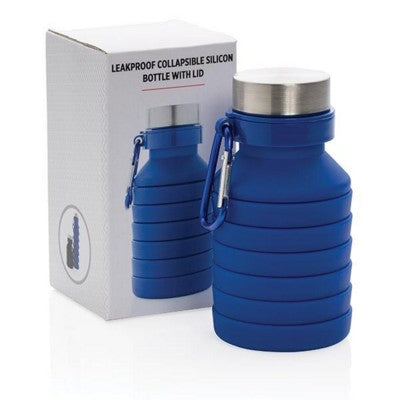 Branded Promotional LEAKPROOF COLLAPSIBLE SILICON BOTTLE with Lid in Black Sports Drink Bottle From Concept Incentives.