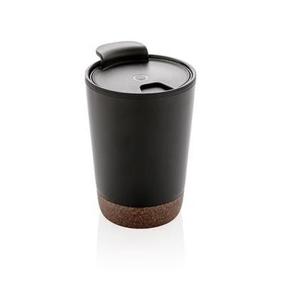 Branded Promotional CORK COFFEE TUMBLER in Black Travel Mug From Concept Incentives.