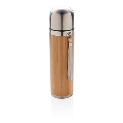 Branded Promotional BAMBOO VACUUM TRAVEL FLASK in Brown  From Concept Incentives.