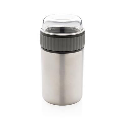 Branded Promotional 2-IN-1 VACUUM LUNCH FLASK in Grey  From Concept Incentives.