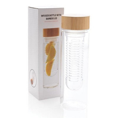 Branded Promotional INFUSER BOTTLE with Bamboo Lid in Clear Transparent Sports Drink Bottle From Concept Incentives.