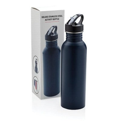 Branded Promotional DELUXE STAINLESS STEEL METAL ACTIVITY BOTTLE in Navy Blue Sports Drink Bottle From Concept Incentives.