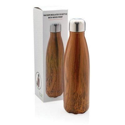 Branded Promotional VACUUM THERMAL INSULATED SS BOTTLE with Wood Print in Brown Sports Drink Bottle From Concept Incentives.