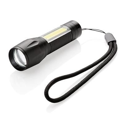 Branded Promotional LED 3W FOCUS TORCH with Cob in Black Torch From Concept Incentives.