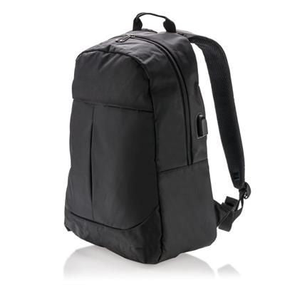 Branded Promotional POWER USB LAPTOP BACKPACK RUCKSACK in Black Bag From Concept Incentives.
