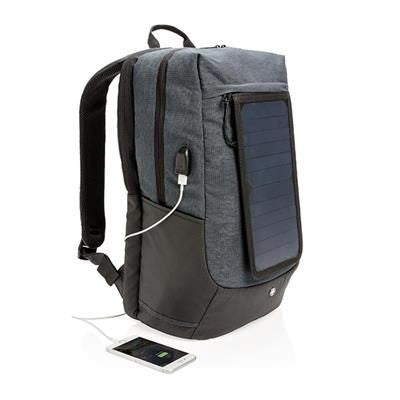 Branded Promotional SWISS PEAK ECLIPSE SOLAR BACKPACK RUCKSACK in Black Bag From Concept Incentives.