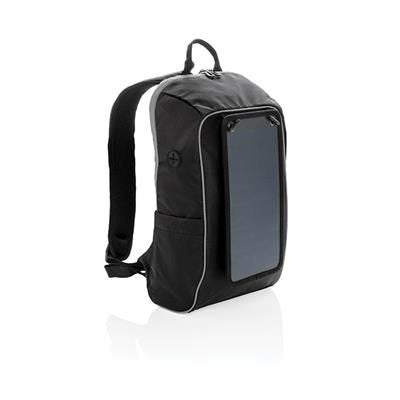 Branded Promotional SOLAR PANEL POWER HIKING BACKPACK RUCKSACK PVC FREE in Black Bag From Concept Incentives.