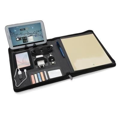 Branded Promotional TECH PORTFOLIO with Powerbank in Black Charger From Concept Incentives.
