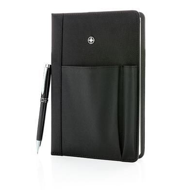 Branded Promotional SWISS PEAK REFILLABLE NOTE BOOK AND PEN SET in Black Pen From Concept Incentives.