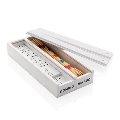 Branded Promotional DELUXE MIKADO & DOMINO in Wood Box in White Dominos Game Set From Concept Incentives.