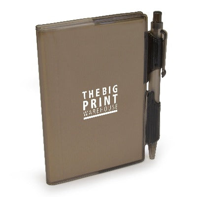 Branded Promotional A7 PVC NOTEBOOK AND PEN in Brown Jotter From Concept Incentives.
