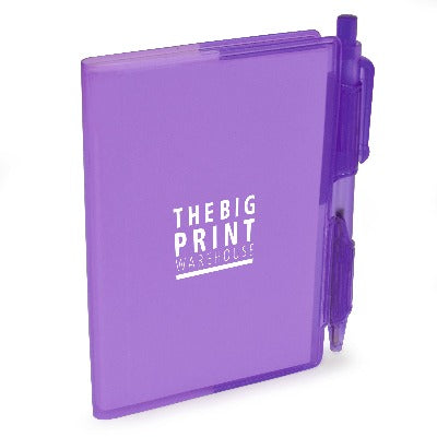 Branded Promotional A7 PVC NOTEBOOK AND PEN in Purple Jotter From Concept Incentives.
