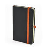 Group Shot of Branded Promotional A6 BOWLAND NOTEBOOK in Black and Orange from Concept Incentives