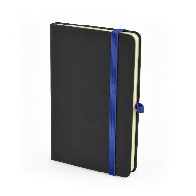 Branded Promotional A6 BOWLAND NOTEBOOK in Black and Blue from Concept Incentives