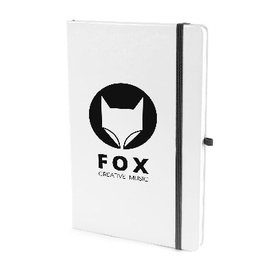 Branded Promotional A5 WHITE PU NOTEBOOK in Black from Concept Incentives