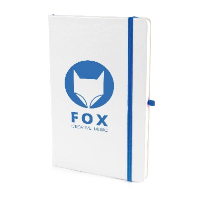 Branded Promotional A5 WHITE PU NOTEBOOK in Royal Blue from Concept Incentives