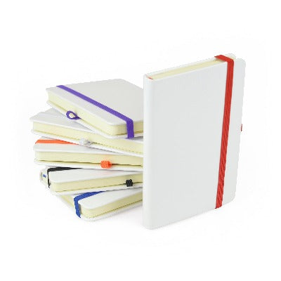 Group Shot of Branded Promotional A6 WHITE NOTEBOOK from Concept Incentives