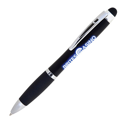 Branded Promotional SHANGHAI GLOW BALL PEN in Black and Blue from Concept Incentives