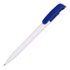 Branded Promotional KODA CLIP PLASTIC BALL PEN in White & Blue Pen From Concept Incentives.
