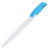 Branded Promotional KODA CLIP PLASTIC BALL PEN in White & Light Blue Pen From Concept Incentives.