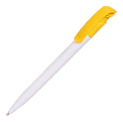 Branded Promotional KODA CLIP PLASTIC BALL PEN in White & Yellow Pen From Concept Incentives.