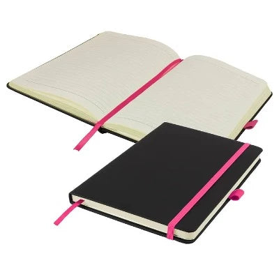 Branded Promotional DE NIRO A5 LINED SOFT TOUCH PU NOTE BOOK in Black and Pink Notebook from Concept Incentives