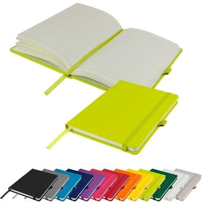 Branded Promotional DIMES A5 LINED SOFT TOUCH PU NOTE BOOK in Lime Green Notebook from Concept Incentives