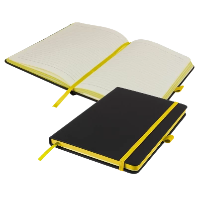 Branded Promotional DENIRO EDGE A5 LINED NOTE BOOK PLUS PEN in Black and Yellow Notebook from Concept Incentives