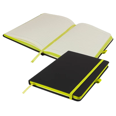 Branded Promotional DENIRO EDGE A5 LINED NOTE BOOK PLUS PEN in Black and Lime Green Notebook from Concept Incentives