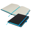 Branded Promotional DENIRO EDGE A5 LINED NOTE BOOK PLUS PEN in Black and Cyan Notebook from Concept Incentives