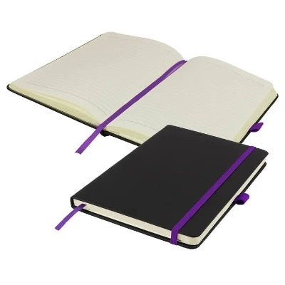 Branded Promotional DE NIRO A5 LINED SOFT TOUCH PU NOTE BOOK in Black and Purple Notebook from Concept Incentives