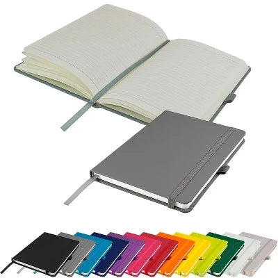 Branded Promotional DIMES A5 LINED SOFT TOUCH PU NOTE BOOK in Grey Notebook from Concept Incentives