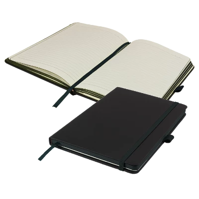 Branded Promotional DENIRO EDGE A5 LINED NOTE BOOK PLUS PEN in Black Notebook from Concept Incentives