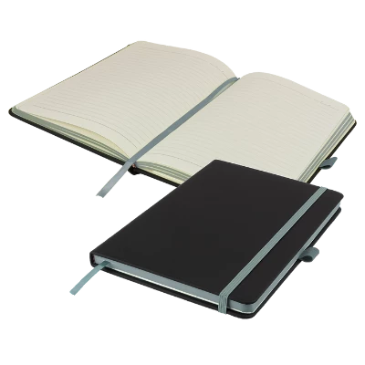 Branded Promotional DENIRO EDGE A5 LINED NOTE BOOK PLUS PEN in Black and Grey Notebook from Concept Incentives