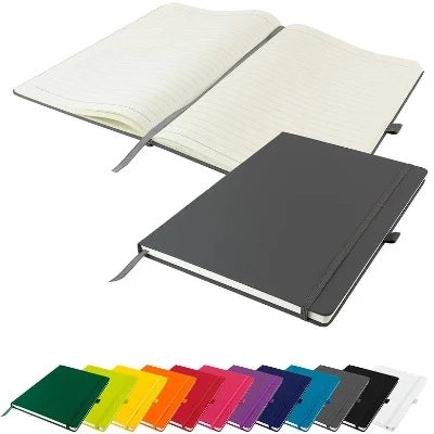 Branded Promotional DUNN A4 PU SOFT FEEL LINED NOTE BOOK in Grey Notebook from Concept Incentives