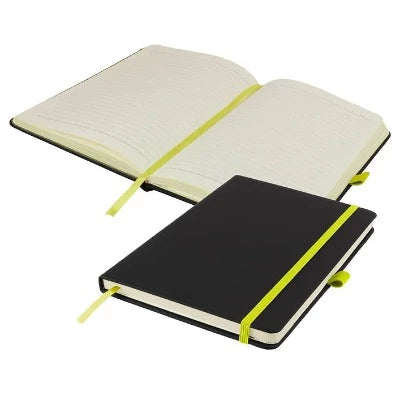 Branded Promotional DE NIRO A5 LINED SOFT TOUCH PU NOTE BOOK in Black and Lime Green Notebook from Concept Incentives
