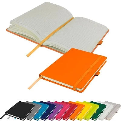 Branded Promotional DIMES A5 LINED SOFT TOUCH PU NOTE BOOK in Orange Notebook from Concept Incentives