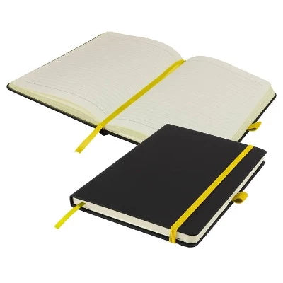 Branded Promotional DE NIRO A5 LINED SOFT TOUCH PU NOTE BOOK in Black and Yellow Notebook from Concept Incentives