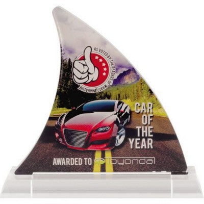 Branded Promotional FIN SHAPE AWARD in Clear Transparent Award From Concept Incentives.