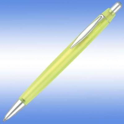 Branded Promotional ALBANY FROST BALL PEN in Frosted Yellow with Silver Trim Pen From Concept Incentives.