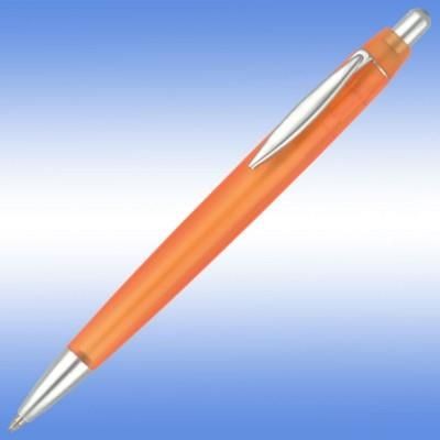 Branded Promotional ALBANY FROST BALL PEN in Frosted Orange with Silver Trim Pen From Concept Incentives.