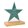 Branded Promotional FREESTANDING BESPOKE ACRYLIC AWARD with Real Wood Base Award From Concept Incentives.