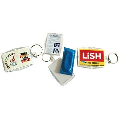 Branded Promotional ACRYLIC CONDOM KEYRING Condom Holder From Concept Incentives.