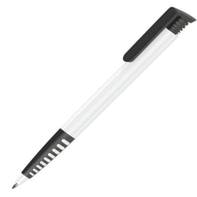 Branded Promotional ALBION GRIP BALL PEN in White with Black Trim Pen From Concept Incentives.