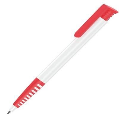 Branded Promotional ALBION GRIP BALL PEN in White with Red Trim Pen From Concept Incentives.