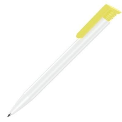 Branded Promotional ALBION BALL PEN in White with Yellow Trim Pen From Concept Incentives.