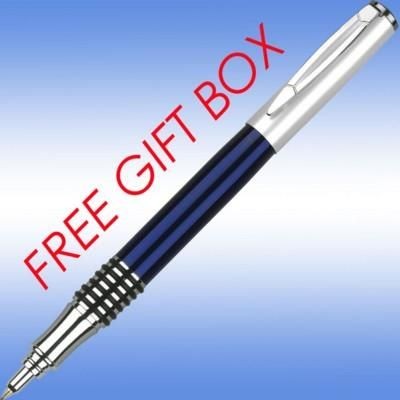 Branded Promotional AMBASSADOR ROLLERBALL PEN in Blue with Silver Cap & Trim Pen From Concept Incentives.