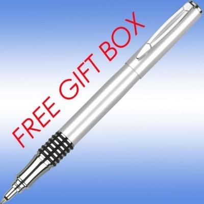 Branded Promotional AMBASSADOR ROLLERBALL PEN With Silver Cap and Trim Pen From Concept Incentives.