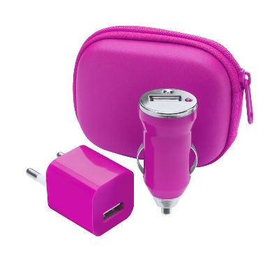 Branded Promotional CANOX USB CHARGER SET Charger in Pink From Concept Incentives.